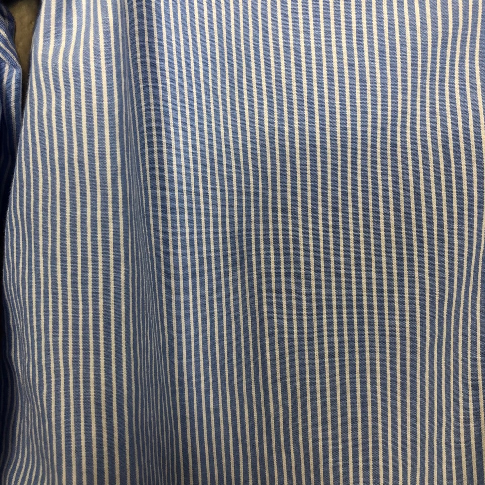 Iris & Ink Collarless Button Down Blouse Striped - image 4